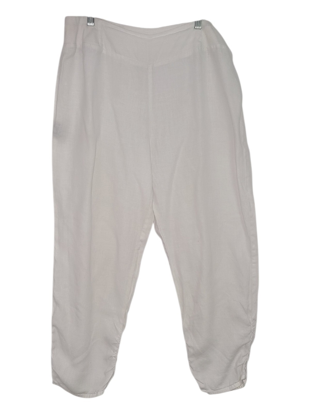 Banana Blue White 100% Linen Ruched Crop Pants Large Made in Australia